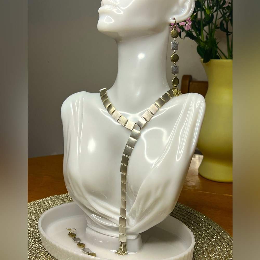 Brand New ✨Gold and Silver Tile Tassel Necklace and Earring set ✨